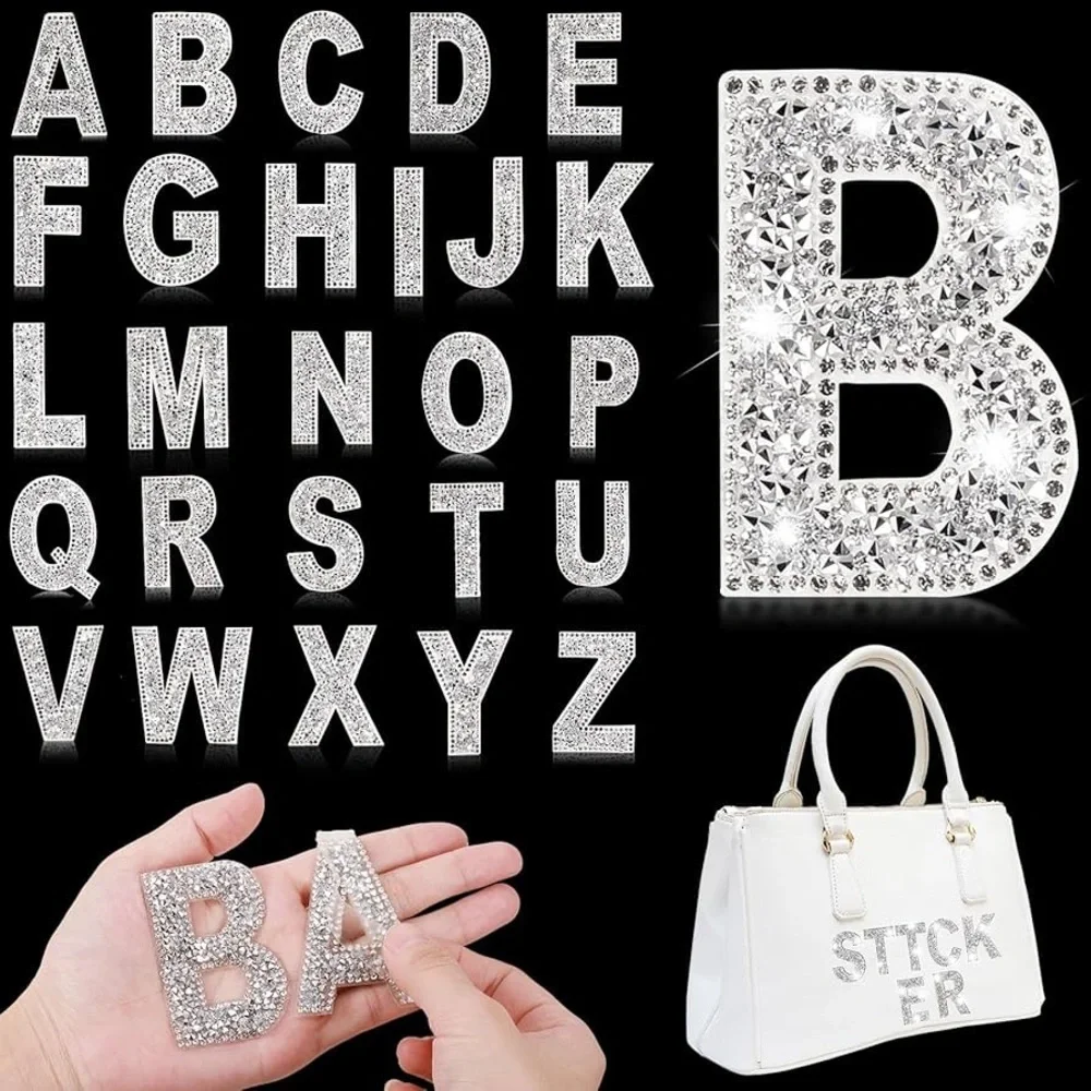 🆕 DIY Craft Iron-On Self Adhesive Sparkling Silver Alphabet Letters 26 Pieces